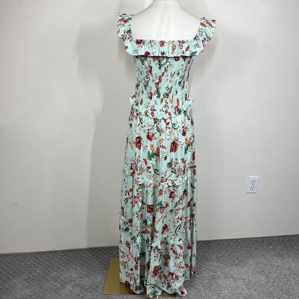 Abel The Label Dress Womens Small Green Floral Smocked Maxi Ruffle Boho Cottage